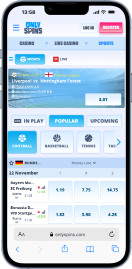 sports betting page on onlyspins casino