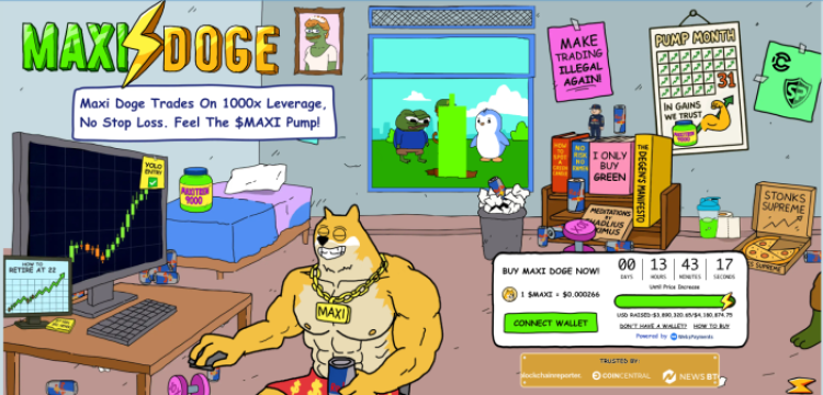 Maxi Doge landing page showing the retire at 22 ideology.