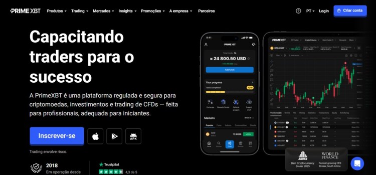 PrimeXBT é uma exchange multi-mercado: cripto, commodities e forex