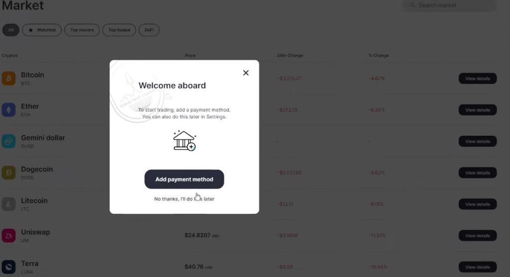 Deposit Fiat or Crypto