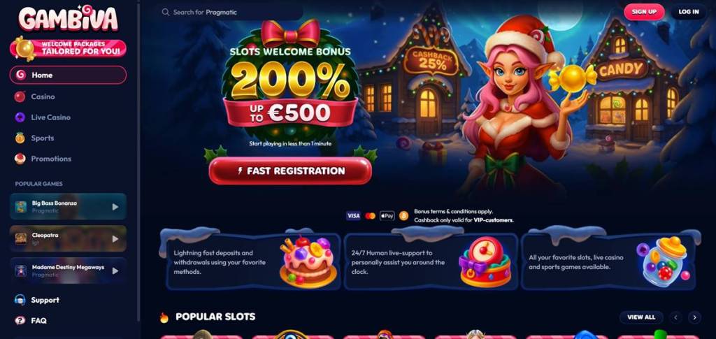 Screenshot of Gambiva independent casino outside gamstop
