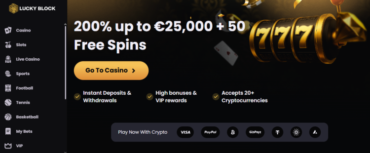 4. Lucky Block – modernus kriptovaliutų kazino su greitais mokėjimais