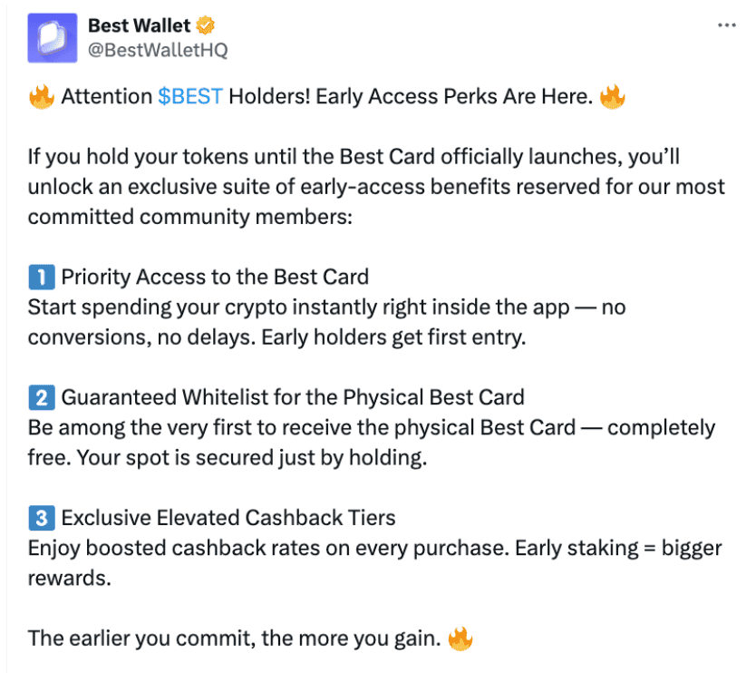 Výhody držitelů $BEST
