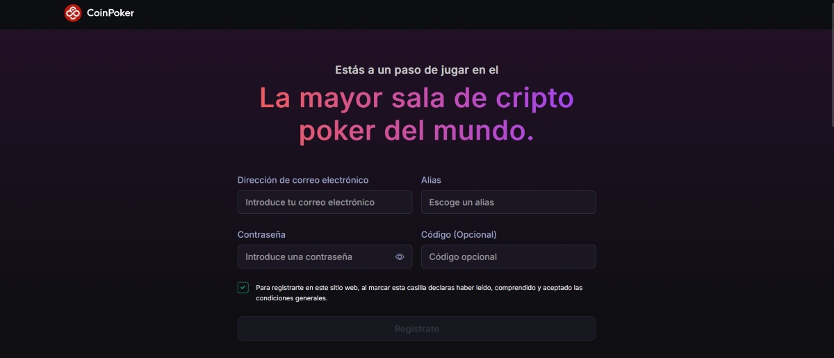 CoinPoker permite registrarse desde el móvil