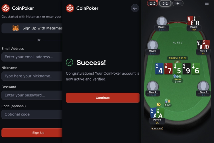 Мобильный интерфейс CoinPoker