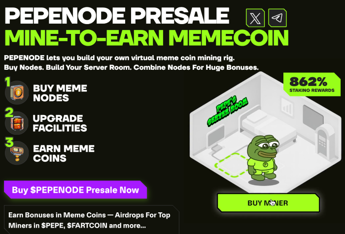 Pepenode utility explained on the presale website.