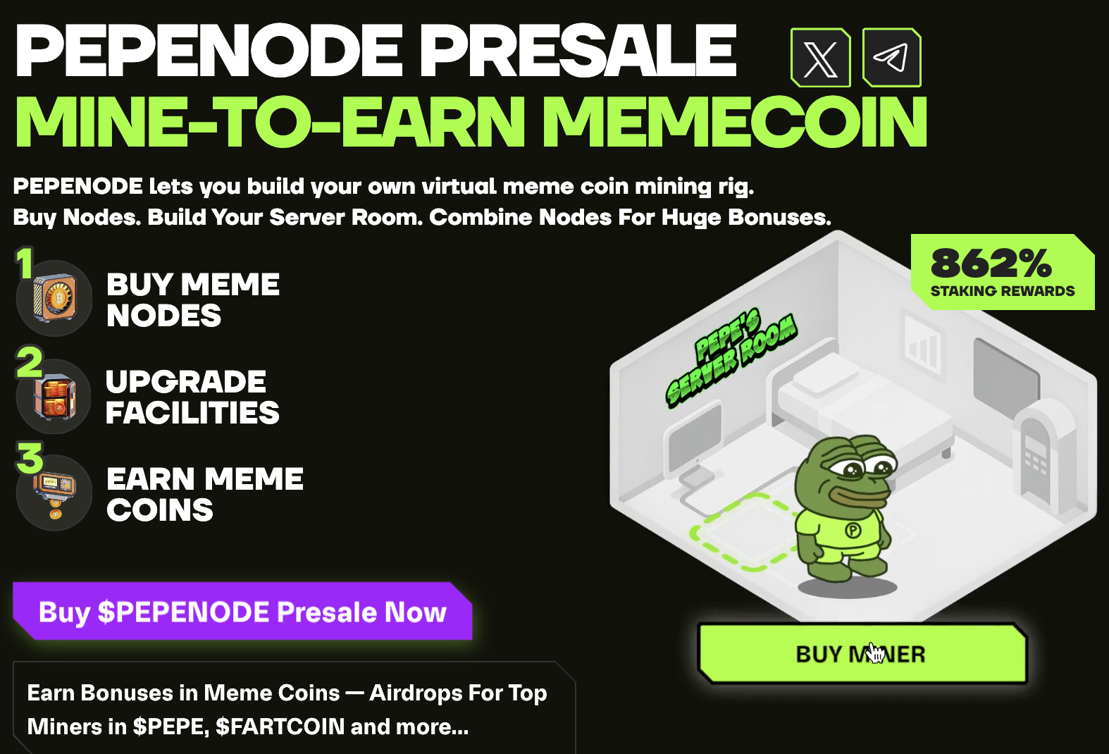 Pepenode utility explained on the presale website.