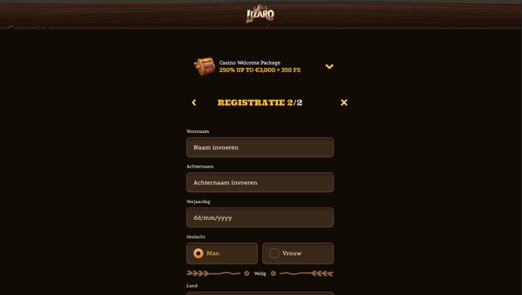 Registeren met je gegevens MGA casino 
