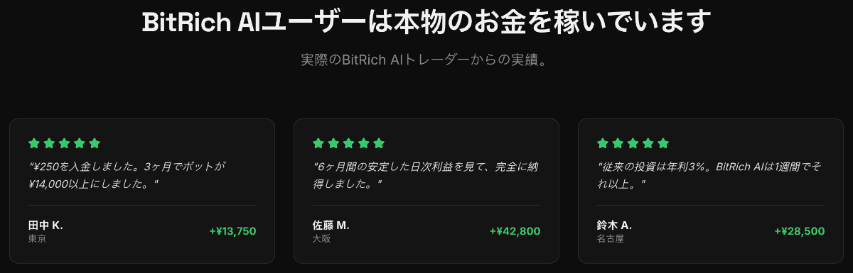 BitRich AIユーザーは本物のお金を稼いでいます
