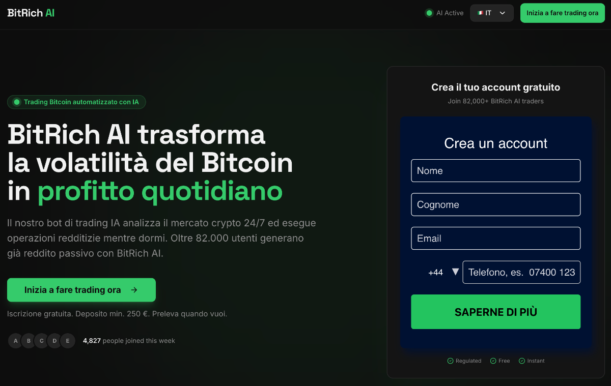 Homepage di BitRich AI