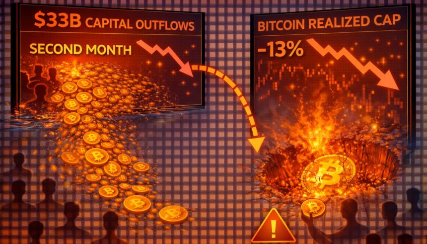 The $33 Billion Drain: Bitcoin Realized Cap Craters as Capital Abandons the Network for a Second Month
