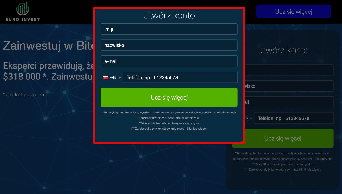 Zarejestruj się w Euro Invest