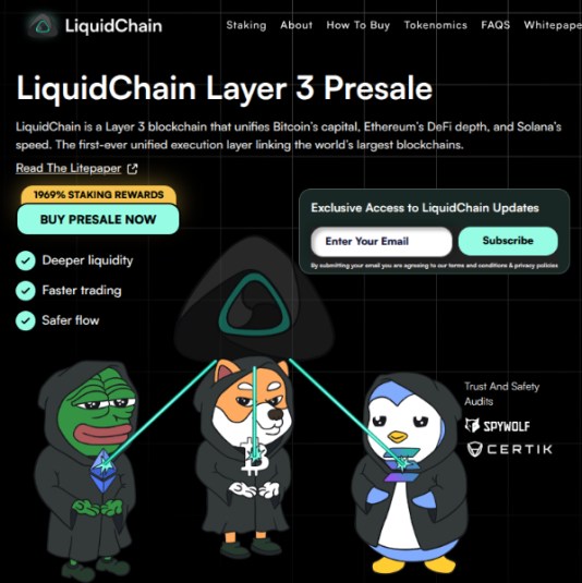 Página de aterrizaje de LiquidChain con explicación rápida.