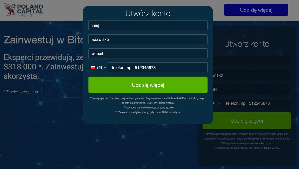 zarejestruj się na Poland Capital