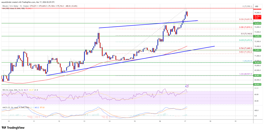 Bitcoin Price Rally Roars On — $76K Level Falls to Bulls