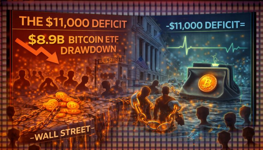 The $11,000 Deficit: Why the Record $8.9B Bitcoin ETF Drawdown Is Paralyzing Wall Street’s BTC Appetite