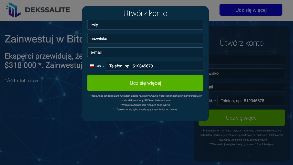Rejestracja na platformie DEKSSALITE