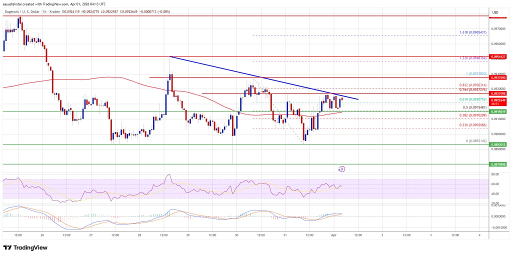 Dogecoin (DOGE) Consolidates Below $0.10, Breakout Still Elusive