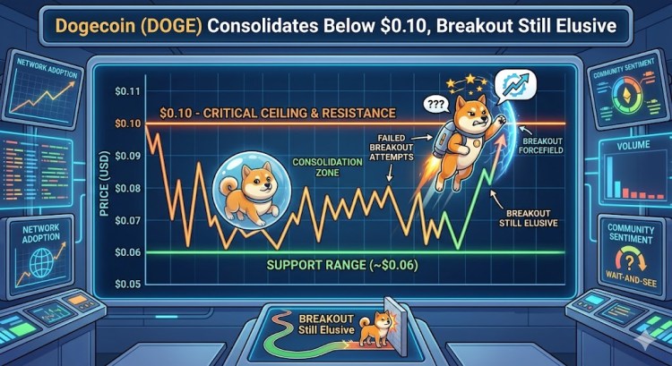 Dogecoin (DOGE) Consolidates Below $0.10