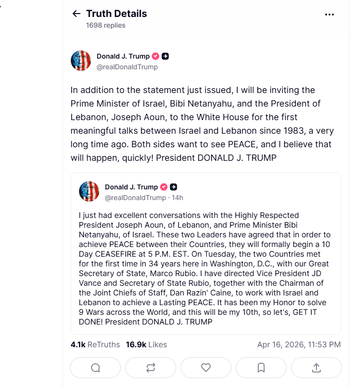 Bitcoin Rallies On Fragile Peace Deal Between Israel And Lebanon