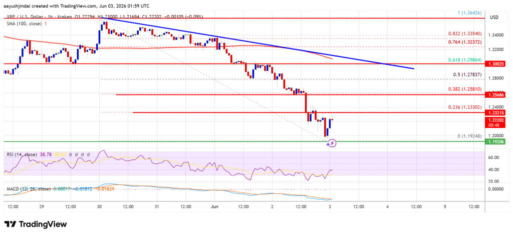 XRP Price Tumbles Under $1.22 As Market Sentiment Turns Sour