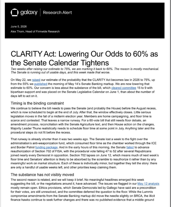 CLARITY Act Momentum Slows As Approval Odds Fall To 60%